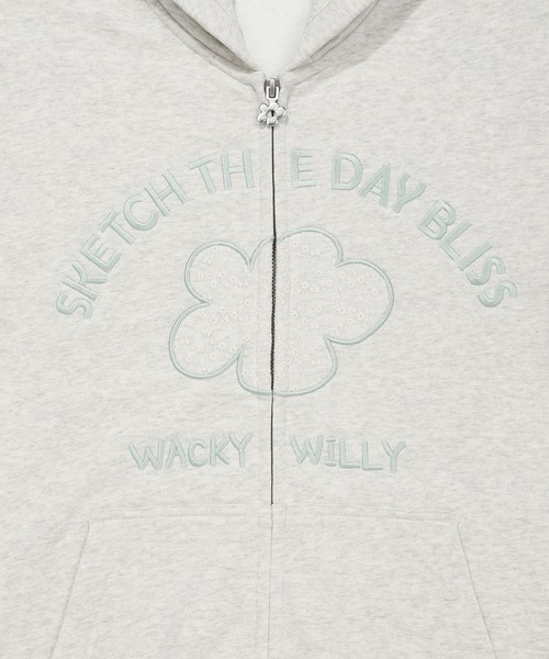 Wacky WiLLy（ワッキーウィリー）の「[GISELLEジゼル着用] WOMEN'S LILY APPLIQUE OVERFIT HOODED ZIP-UP（スウェット・レディース・ネイビー/オートミール・FREE）」の9枚目の写真