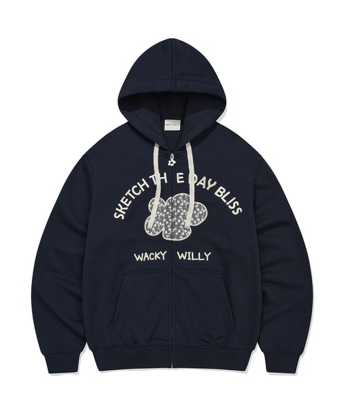 Wacky WiLLy（ワッキーウィリー）の「[GISELLEジゼル着用] WOMEN'S LILY APPLIQUE OVERFIT HOODED ZIP-UP（スウェット・レディース・ネイビー/オートミール・FREE）」の12枚目の写真