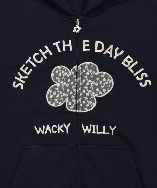 Wacky WiLLy（ワッキーウィリー）の「[GISELLEジゼル着用] WOMEN'S LILY APPLIQUE OVERFIT HOODED ZIP-UP（スウェット・レディース・ネイビー/オートミール・FREE）」の15枚目の写真