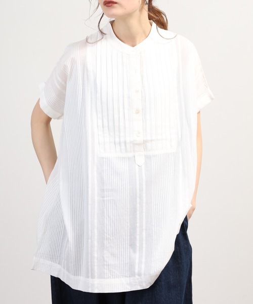 OMNES(オムネス)の「コットンドビータックフレンチスリーブブラウス(シャツ/ブラウス・レディース・ホワイト/ベージュ/ブラウン・FREE)」の7枚目の写真