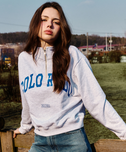 ERER(エルエル)の「Cropped Half Zip-up Colorado Sweatshirt Melange Gray(スウェット・レディース・ライトグレー・F)」の5枚目の写真