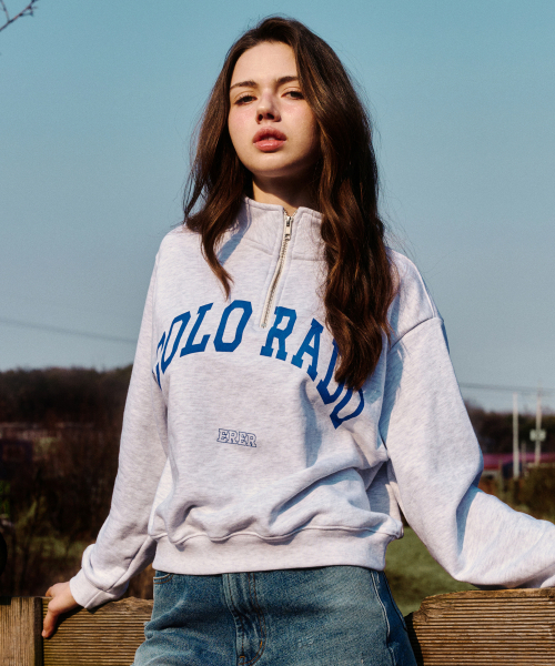 ERER(エルエル)の「Cropped Half Zip-up Colorado Sweatshirt Melange Gray(スウェット・レディース・ライトグレー・F)」の3枚目の写真