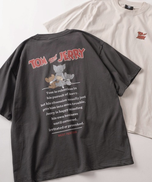 Tom＆Jerry（トムアンドジェリー）の「【71】【TOM＆JERRY/トムとジェリー】ユーズドライク クルーネックTシャツ/バックプリント/ユニセックス/レディース/メンズ（Tシャツ/カットソー・レディース・グレー系/アイボリー系2/アイボリー系1/グレー系1/グレー系2/ピンク/ブルーグレー/アイボリー系・M/XL/L）」の4枚目の写真