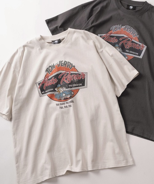 Tom＆Jerry（トムアンドジェリー）の「【71】【TOM＆JERRY/トムとジェリー】ユーズドライク クルーネックTシャツ/バックプリント/ユニセックス/レディース/メンズ（Tシャツ/カットソー・レディース・グレー系/アイボリー系2/アイボリー系1/グレー系1/グレー系2/ピンク/ブルーグレー/アイボリー系・M/XL/L）」の6枚目の写真