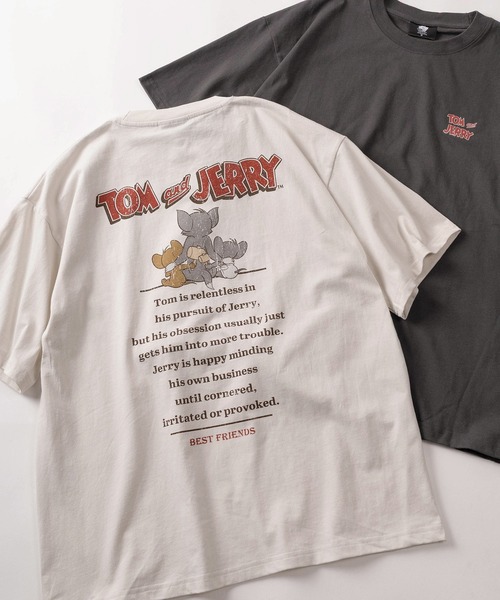 Tom＆Jerry（トムアンドジェリー）の「【71】【TOM＆JERRY/トムとジェリー】ユーズドライク クルーネックTシャツ/バックプリント/ユニセックス/レディース/メンズ（Tシャツ/カットソー・レディース・グレー系/アイボリー系2/アイボリー系1/グレー系1/グレー系2/ピンク/ブルーグレー/アイボリー系・M/XL/L）」の7枚目の写真