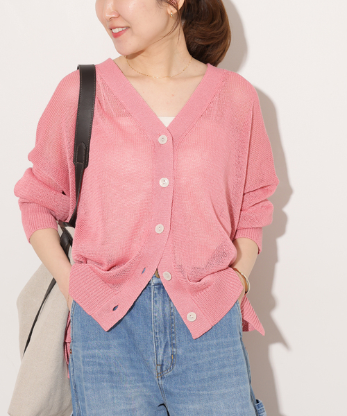 JOURNAL STANDARD relume（ジャーナルスタンダード　レリューム）の「《追加 / 新色》PEリネンルーズVカーディガン（カーディガン/ボレロ・レディース・ベージュ系その他/ブラック/チャコールグレー/ピンク系その他・FREE）」の4枚目の写真