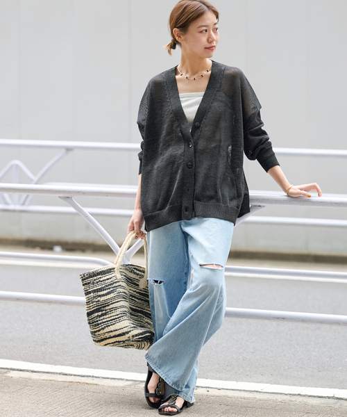 JOURNAL STANDARD relume（ジャーナルスタンダード　レリューム）の「《追加 / 新色》PEリネンルーズVカーディガン（カーディガン/ボレロ・レディース・ベージュ系その他/ブラック/チャコールグレー/ピンク系その他・FREE）」の5枚目の写真