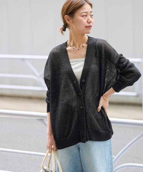 JOURNAL STANDARD relume（ジャーナルスタンダード　レリューム）の「《追加 / 新色》PEリネンルーズVカーディガン（カーディガン/ボレロ・レディース・ベージュ系その他/ブラック/チャコールグレー/ピンク系その他・FREE）」の9枚目の写真