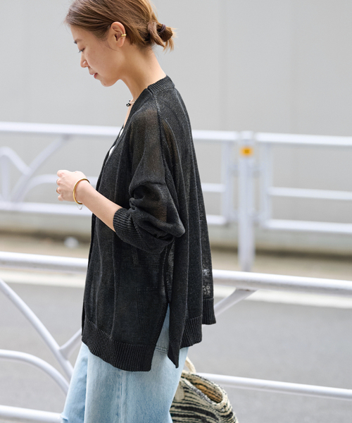 JOURNAL STANDARD relume（ジャーナルスタンダード　レリューム）の「《追加 / 新色》PEリネンルーズVカーディガン（カーディガン/ボレロ・レディース・ベージュ系その他/ブラック/チャコールグレー/ピンク系その他・FREE）」の10枚目の写真