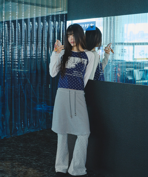 MIHEV(ミヘブ)の「ミユ 別途トナグラン ロングスリーブTシャツ ネイビー ホワイトミックス(Tシャツ/カットソー・レディース・その他・FREE)」の6枚目の写真