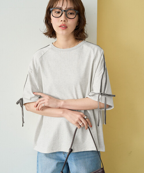 FREAK'S STORE(フリークスストア)の「限定展開 袖 ベロア リボン ライン 半袖 ラグラン Tシャツ(Tシャツ/カットソー・レディース・ネイビー/ナチュラル/ライトグレー/ブラック・フリ-)」の3枚目の写真