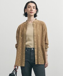 ブロックレース バンドカラーシャツ