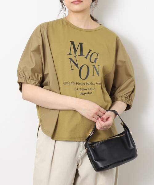 EGLANTINE(エグランティーヌ)の「EGLANTINE ロゴプリントドルマンカットソー 半袖(Tシャツ/カットソー・レディース・サンドベージュ/オフホワイト/カーキ/チャコールグレー・40)」の4枚目の写真