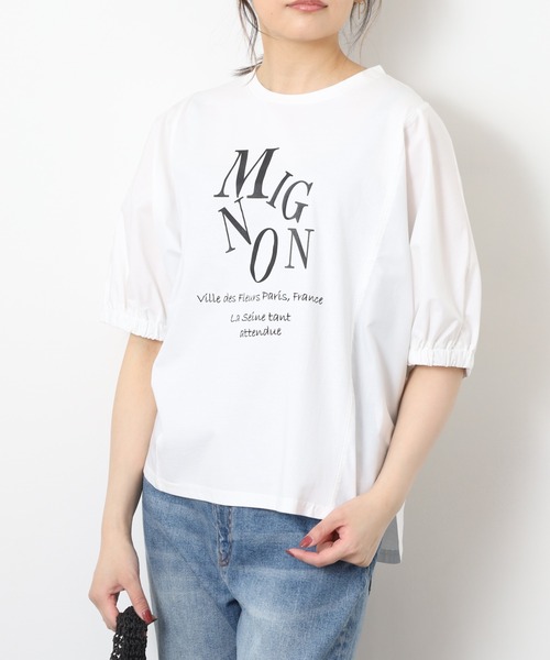 EGLANTINE(エグランティーヌ)の「EGLANTINE ロゴプリントドルマンカットソー 半袖(Tシャツ/カットソー・レディース・サンドベージュ/オフホワイト/カーキ/チャコールグレー・40)」の5枚目の写真