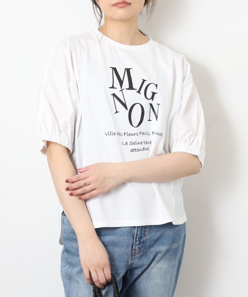 EGLANTINE(エグランティーヌ)の「EGLANTINE ロゴプリントドルマンカットソー 半袖(Tシャツ/カットソー・レディース・サンドベージュ/オフホワイト/カーキ/チャコールグレー・40)」の6枚目の写真