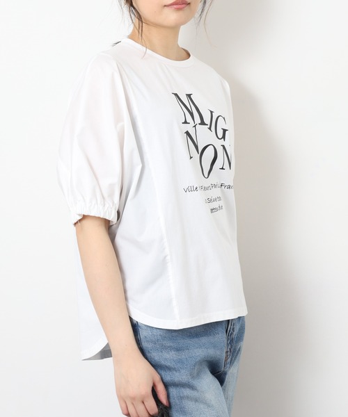 EGLANTINE(エグランティーヌ)の「EGLANTINE ロゴプリントドルマンカットソー 半袖(Tシャツ/カットソー・レディース・サンドベージュ/オフホワイト/カーキ/チャコールグレー・40)」の7枚目の写真