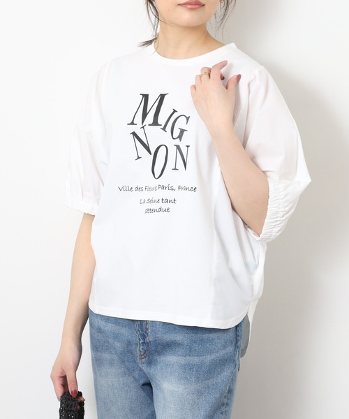 EGLANTINE(エグランティーヌ)の「EGLANTINE ロゴプリントドルマンカットソー 半袖(Tシャツ/カットソー・レディース・サンドベージュ/オフホワイト/カーキ/チャコールグレー・40)」の8枚目の写真