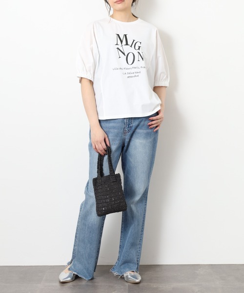 EGLANTINE(エグランティーヌ)の「EGLANTINE ロゴプリントドルマンカットソー 半袖(Tシャツ/カットソー・レディース・サンドベージュ/オフホワイト/カーキ/チャコールグレー・40)」の10枚目の写真