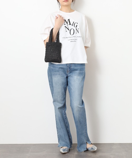 EGLANTINE(エグランティーヌ)の「EGLANTINE ロゴプリントドルマンカットソー 半袖(Tシャツ/カットソー・レディース・サンドベージュ/オフホワイト/カーキ/チャコールグレー・40)」の11枚目の写真