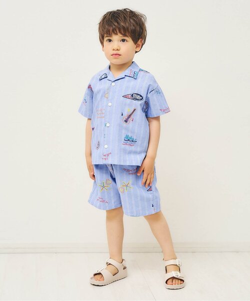 apres les cours(アプレレクール)の「サマーモチーフ総柄刺繍シャツ(シャツ/ブラウス・キッズ・アイボリー/サックスブルー・80/90/100/110/120/130)」の3枚目の写真