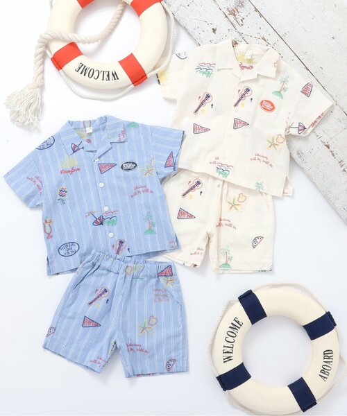 apres les cours(アプレレクール)の「サマーモチーフ総柄刺繍シャツ(シャツ/ブラウス・キッズ・アイボリー/サックスブルー・80/90/100/110/120/130)」の7枚目の写真