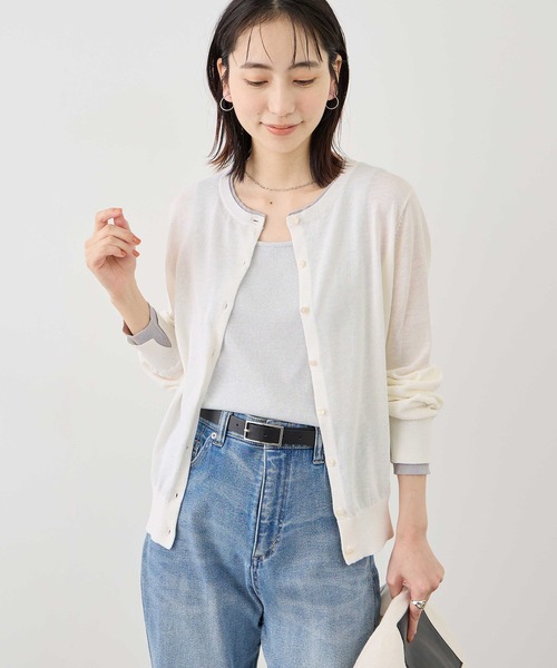 ROPE' PICNIC(ロペピクニック)の「ソマルティレイヤード風ベーシックカーディガン/UVカット・吸水速乾・遮熱(カーディガン/ボレロ・レディース・ラベンダー/ブラック/クリーム/オフホワイト・M/L)」の18枚目の写真