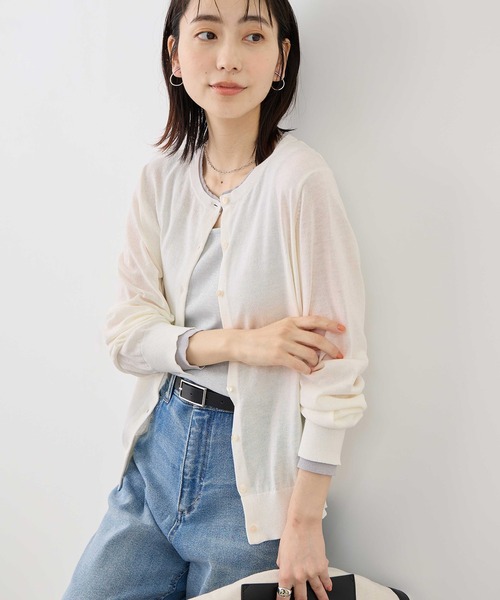 ROPE' PICNIC(ロペピクニック)の「ソマルティレイヤード風ベーシックカーディガン/UVカット・吸水速乾・遮熱(カーディガン/ボレロ・レディース・ラベンダー/ブラック/クリーム/オフホワイト・M/L)」の21枚目の写真