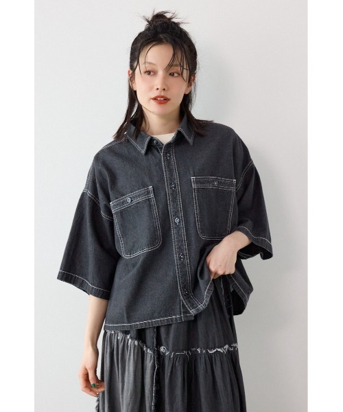 RODEO CROWNS WIDE BOWL（ロデオクラウンズワイドボウル）の「デニムワイドシャツ（シャツ/ブラウス・レディース・ブルー/ブラック/ライトブルー・FREE）」の19枚目の写真