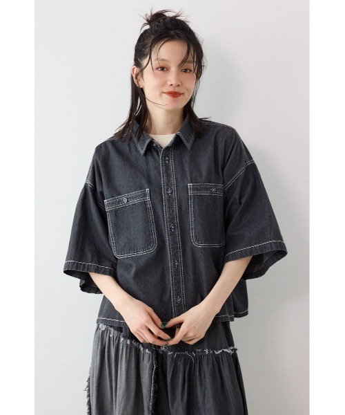 RODEO CROWNS WIDE BOWL（ロデオクラウンズワイドボウル）の「デニムワイドシャツ（シャツ/ブラウス・レディース・ブルー/ブラック/ライトブルー・FREE）」の20枚目の写真