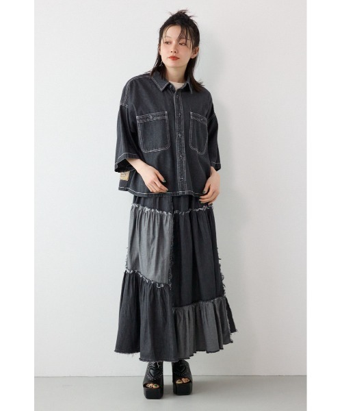 RODEO CROWNS WIDE BOWL（ロデオクラウンズワイドボウル）の「デニムワイドシャツ（シャツ/ブラウス・レディース・ブルー/ブラック/ライトブルー・FREE）」の21枚目の写真