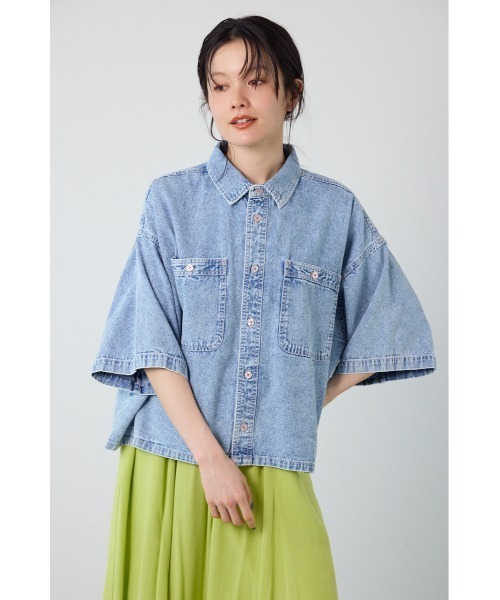 RODEO CROWNS WIDE BOWL（ロデオクラウンズワイドボウル）の「デニムワイドシャツ（シャツ/ブラウス・レディース・ブルー/ブラック/ライトブルー・FREE）」の6枚目の写真