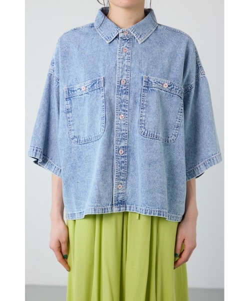 RODEO CROWNS WIDE BOWL（ロデオクラウンズワイドボウル）の「デニムワイドシャツ（シャツ/ブラウス・レディース・ブルー/ブラック/ライトブルー・FREE）」の10枚目の写真