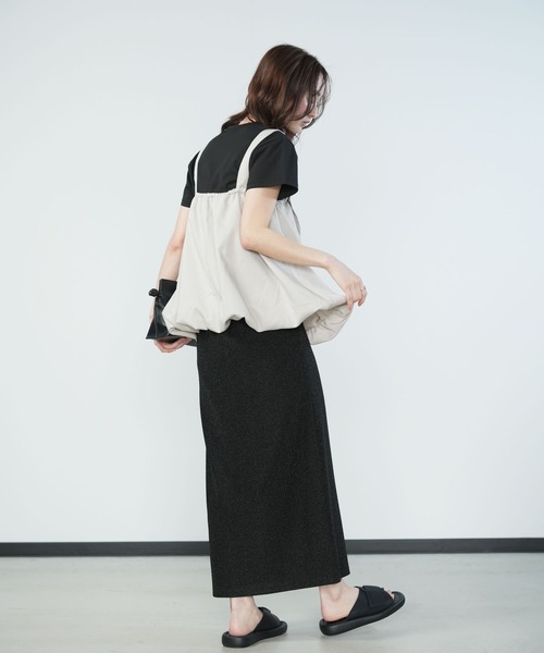 Bulue.(ブルー)の「ベルト肩紐 バルーンキャミ 体型カバー 大人ベージュ バルーンキャミソール ビスチェ レイヤード 重ね着(その他トップス・レディース・ブラック/グレイッシュベージュ/チャコールグレー・FREE)」の8枚目の写真