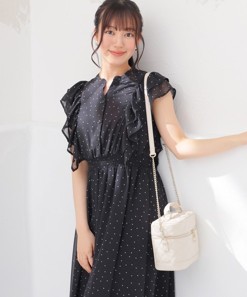 Honeys(ハニーズ)の「フリル袖ワンピース(ワンピース・レディース・ブラウン系その他2/ピンク系その他2/ホワイト系その他2/ブラック系その他2・3L/L/LL/M/S/4L)」の2枚目の写真