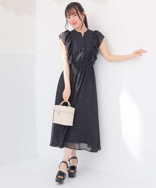 Honeys(ハニーズ)の「フリル袖ワンピース(ワンピース・レディース・ブラウン系その他2/ピンク系その他2/ホワイト系その他2/ブラック系その他2・3L/L/LL/M/S/4L)」の6枚目の写真
