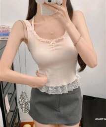 カップ付き裾レースガーリータンク