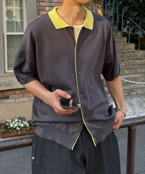 CIAOPANIC（チャオパニック）の「フェイクレイヤードニットポロシャツ（ポロシャツ・レディース・アイボリー/ネイビー/チャコールグレー・LARGE/MEDIUM）」の3枚目の写真