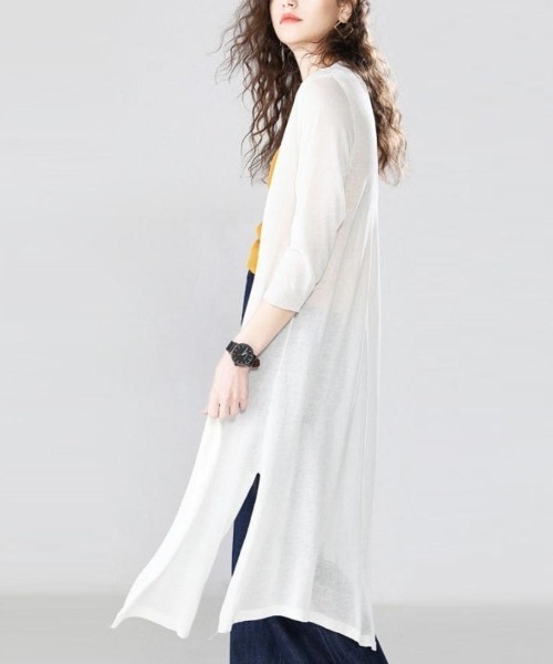 Forcement(フォースメント)の「軽やかな透け感で上品に決まる夏服シアーUVカットカーデ(カーディガン/ボレロ・レディース・ブラック/ホワイト/ベージュ・FREE)」の1枚目の写真