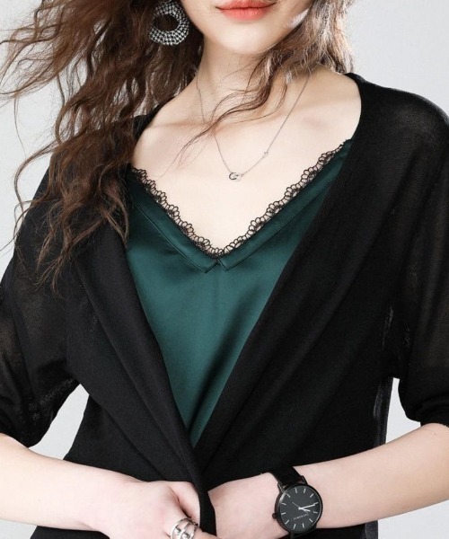 Forcement(フォースメント)の「軽やかな透け感で上品に決まる夏服シアーUVカットカーデ(カーディガン/ボレロ・レディース・ブラック/ホワイト/ベージュ・FREE)」の2枚目の写真