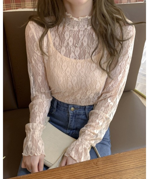 CHEER(チアー)の「小花柄ハイネックシースルートップス(Tシャツ/カットソー・レディース・ベージュ/ブラック/ホワイト・FREE)」の15枚目の写真
