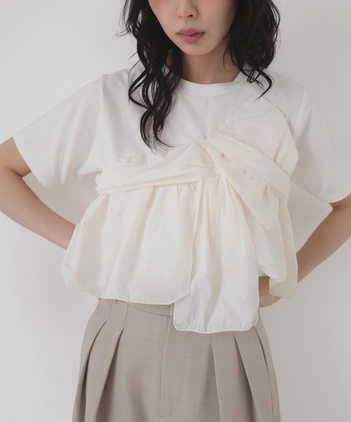 LIAN(リアン)の「アシメビスチェドッキングトップス(Tシャツ/カットソー・レディース・ブラック/グレー/オフホワイト・FREE)」の4枚目の写真