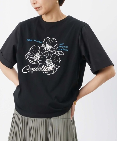 LUCA/LADY LUCK LUCA(ルカ/レディラックルカ)の「LC/LLL 天竺袖フラワープリントTシャツ(Tシャツ/カットソー・レディース・ブラック/オフホワイト・FREE)」の2枚目の写真