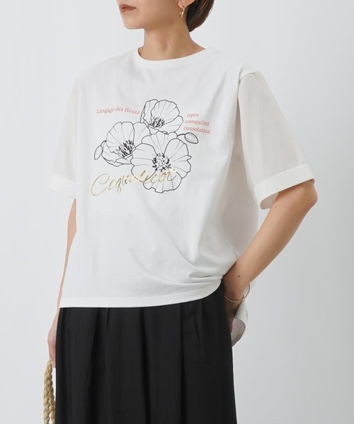 LUCA/LADY LUCK LUCA(ルカ/レディラックルカ)の「LC/LLL 天竺袖フラワープリントTシャツ(Tシャツ/カットソー・レディース・ブラック/オフホワイト・FREE)」の4枚目の写真