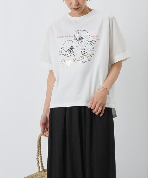 LUCA/LADY LUCK LUCA(ルカ/レディラックルカ)の「LC/LLL 天竺袖フラワープリントTシャツ(Tシャツ/カットソー・レディース・ブラック/オフホワイト・FREE)」の6枚目の写真