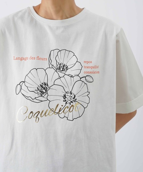 LUCA/LADY LUCK LUCA(ルカ/レディラックルカ)の「LC/LLL 天竺袖フラワープリントTシャツ(Tシャツ/カットソー・レディース・ブラック/オフホワイト・FREE)」の9枚目の写真