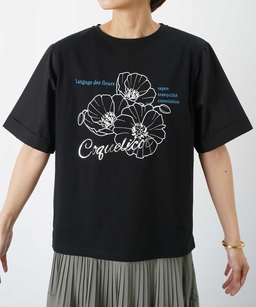 LUCA/LADY LUCK LUCA(ルカ/レディラックルカ)の「LC/LLL 天竺袖フラワープリントTシャツ(Tシャツ/カットソー・レディース・ブラック/オフホワイト・FREE)」の18枚目の写真