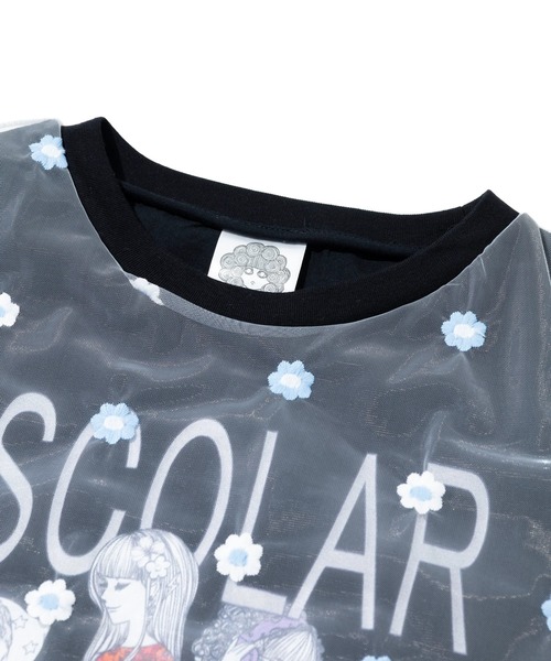 ScoLar(スカラー)の「ScoLar/スカラー 花刺繍 オーガンジー 重ねTEE(Tシャツ/カットソー・レディース・ホワイト/ブラック・FREE)」の3枚目の写真