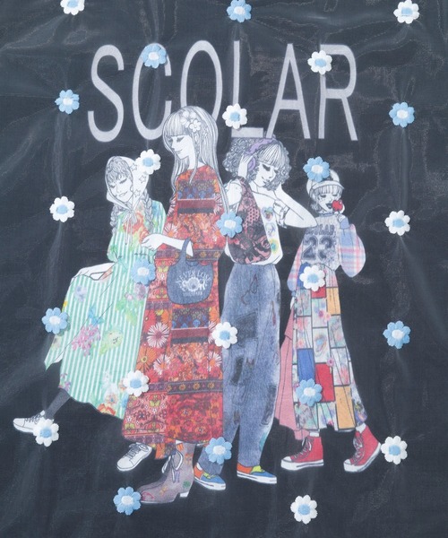 ScoLar(スカラー)の「ScoLar/スカラー 花刺繍 オーガンジー 重ねTEE(Tシャツ/カットソー・レディース・ホワイト/ブラック・FREE)」の4枚目の写真