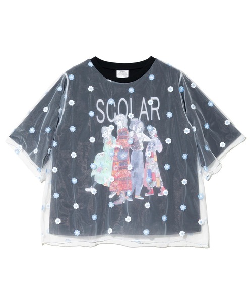 ScoLar(スカラー)の「ScoLar/スカラー 花刺繍 オーガンジー 重ねTEE(Tシャツ/カットソー・レディース・ホワイト/ブラック・FREE)」の8枚目の写真