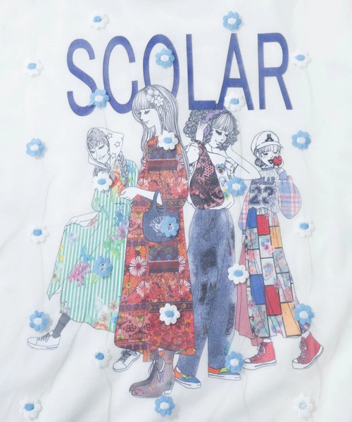 ScoLar(スカラー)の「ScoLar/スカラー 花刺繍 オーガンジー 重ねTEE(Tシャツ/カットソー・レディース・ホワイト/ブラック・FREE)」の13枚目の写真